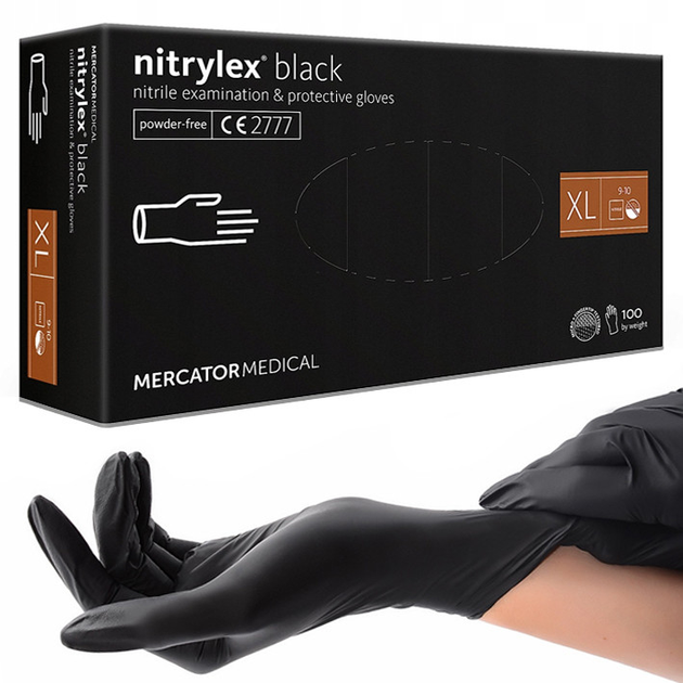 Рукавички нітрилові оглядові нестерильні неприпудрені Nitrylex® Black, розмір XL